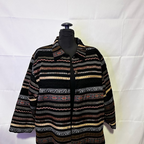Tantrums Vintage Brocade Striped Button Front Multi Coloured Utility Jacket Sz L - Picture 1 of 8